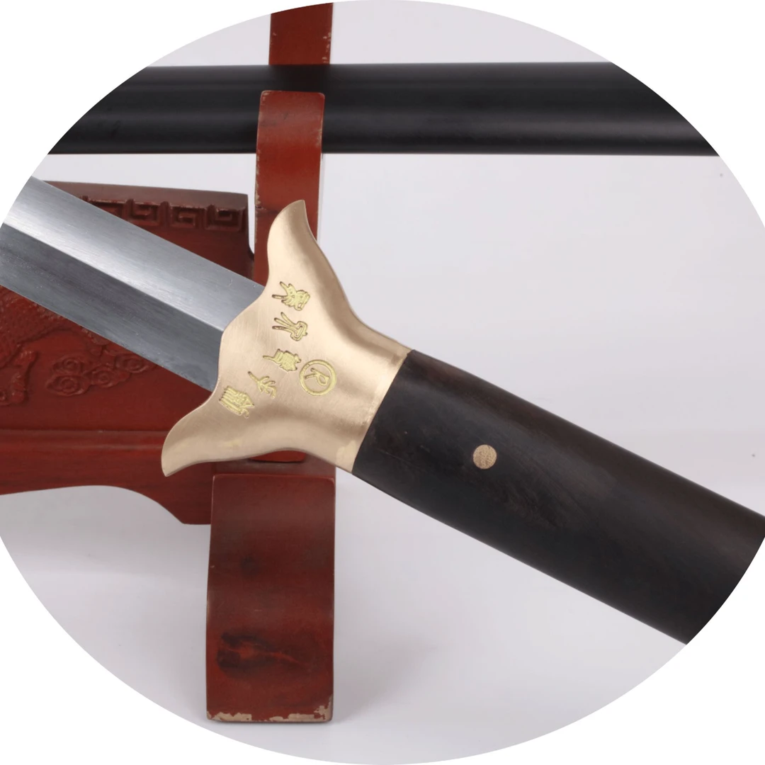 飞鹰龙泉双手剑黄铜太极剑练习武术花纹钢一体性能钢余承惠未开刃