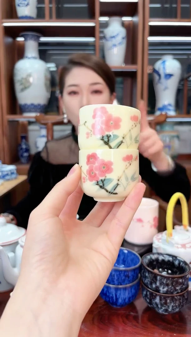 A05景德镇水点桃花杯两只