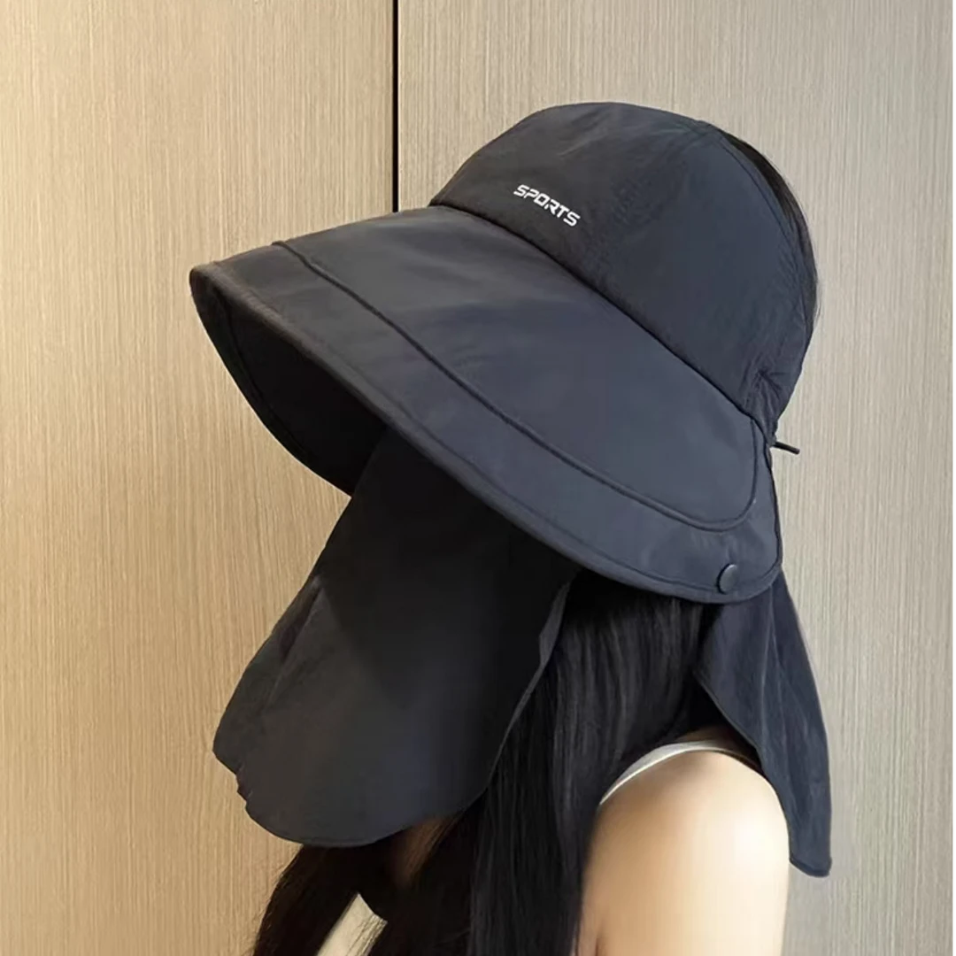 全包围帽子面罩披肩时尚户外百搭女士透气春夏防紫外线遮脸大帽檐