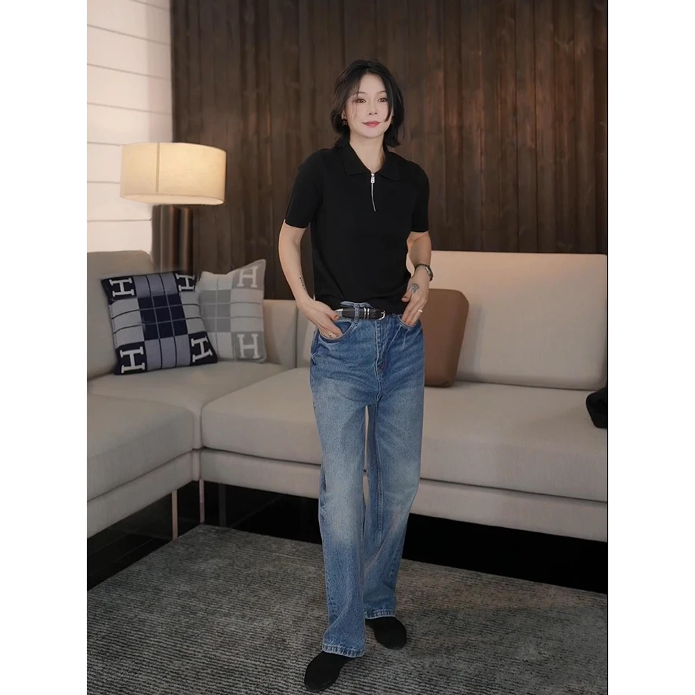 【怀旧90s】复古羊毛针织衫女新款翻领短袖绵羊毛衫 Z0208