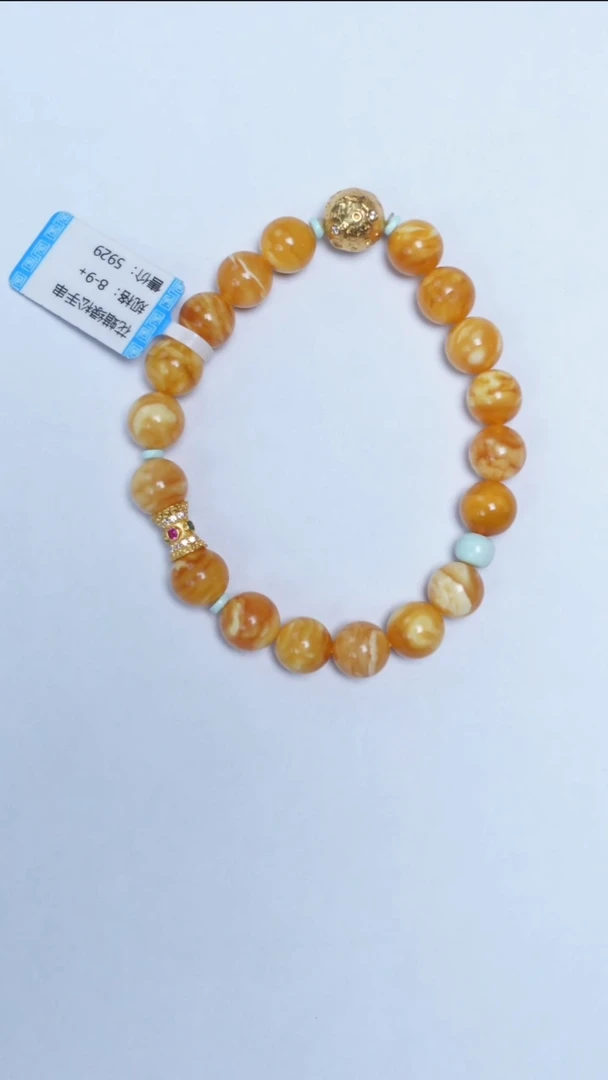 手链蜜蜡未镶嵌花蜡绿松手串8-9mm