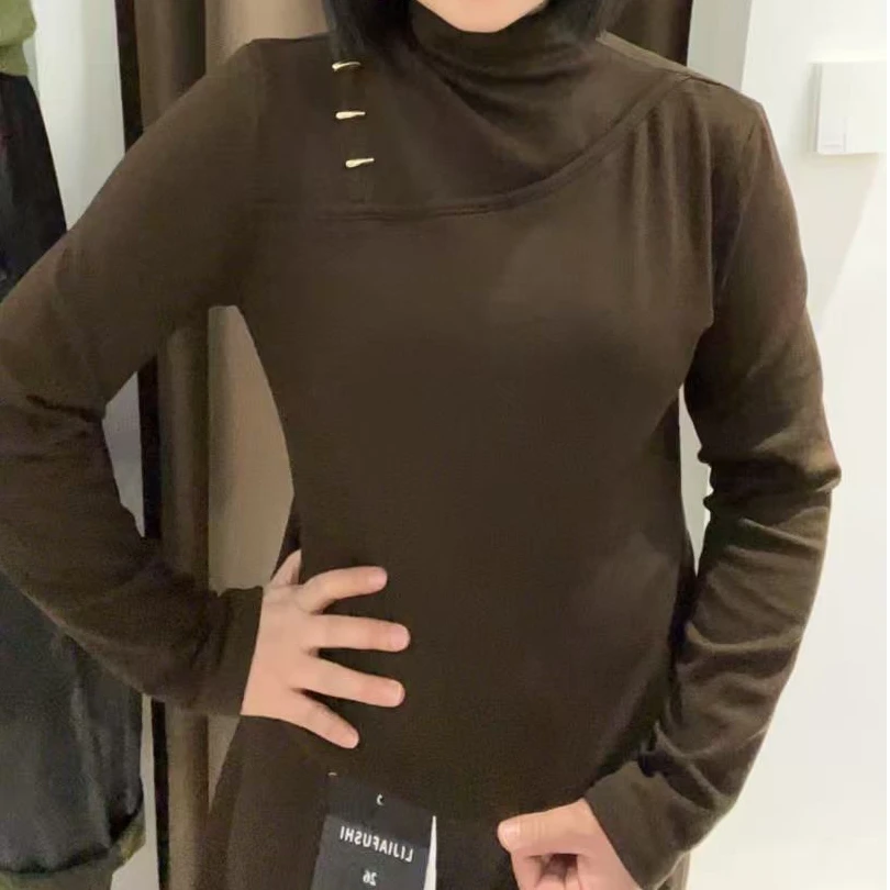 10272秋冬长袖半高领加绒毛针织衫