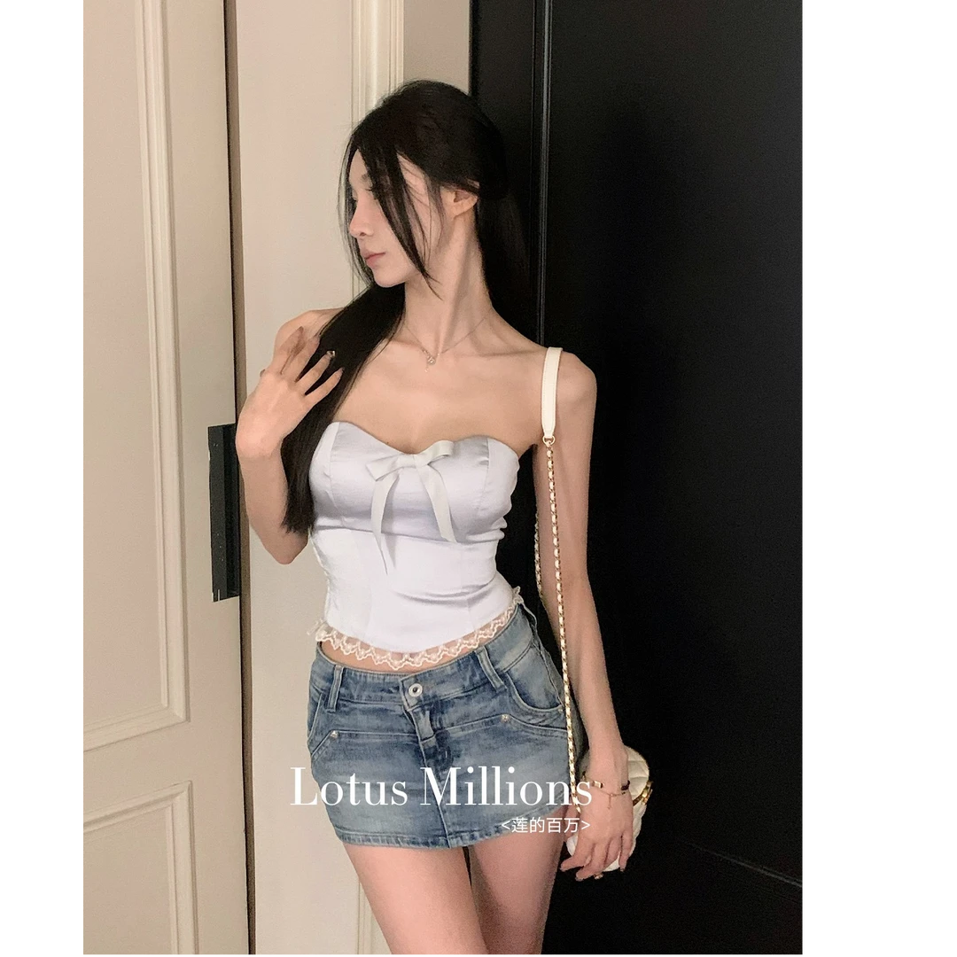 莲的百万 【姐姐的衣服】银色少见色抹胸蝴蝶结修身抹胸