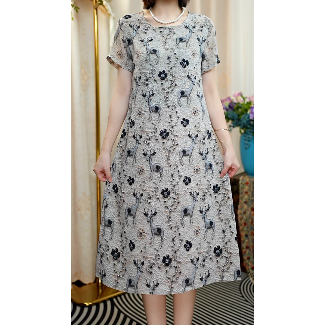 【D一鹿生花】夏季连衣裙妈妈装中老年显瘦宽松遮肚大码中长款