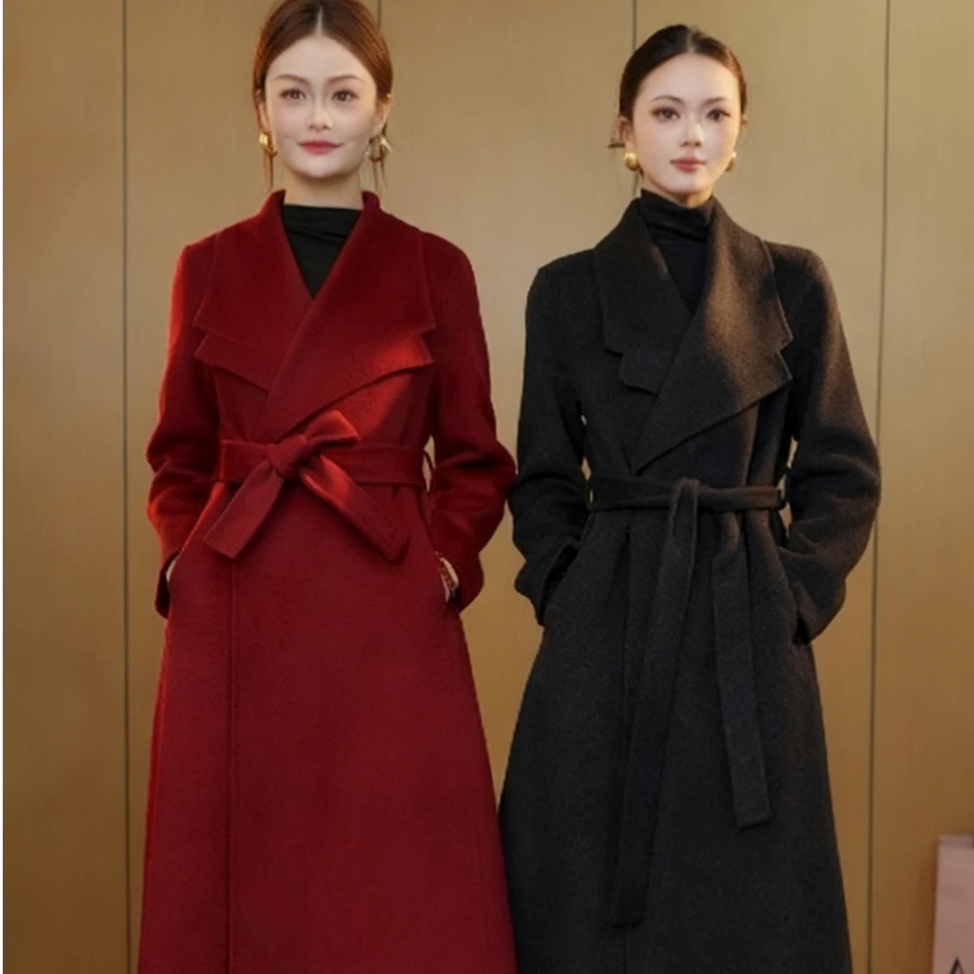 【山羊绒&软黄金】长款毛呢外套法式修身纯大衣时尚冬季气质显瘦