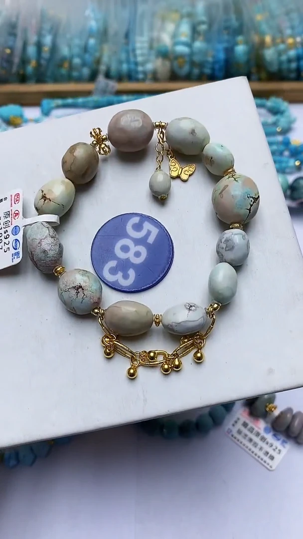 绿松石银S925镶嵌手串583