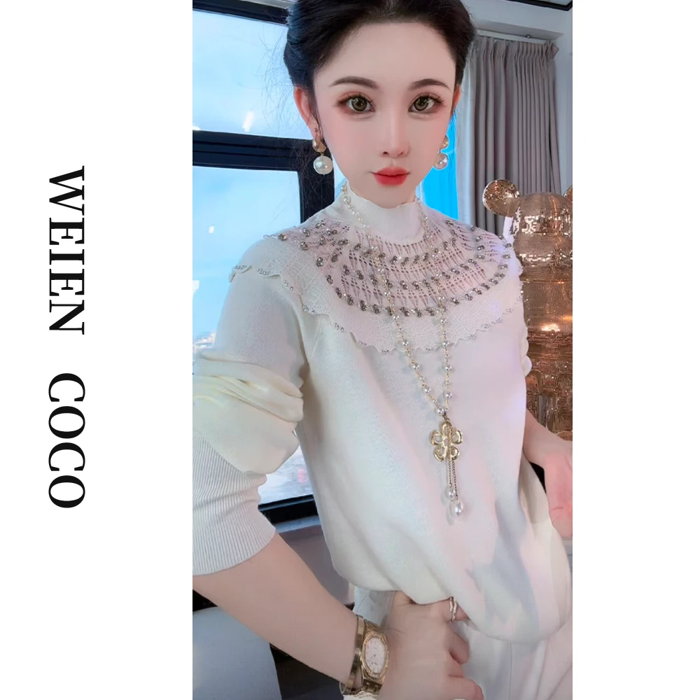 【薇恩COCO】长袖针织毛衣蕾丝修身套头新款打底衫S5651