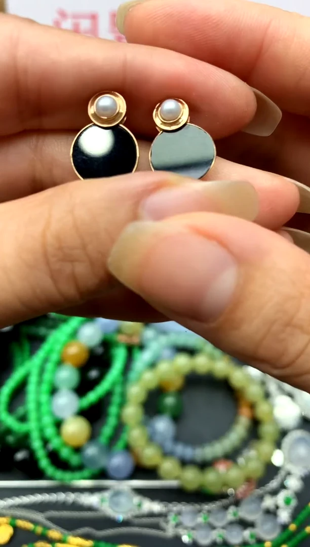 翡翠18K金镶嵌耳饰233-中国好珍宝