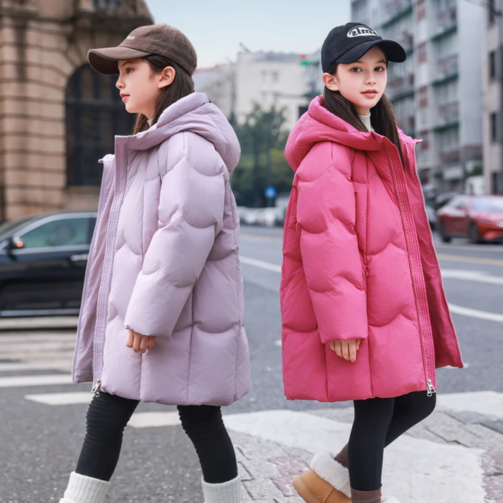 2025新款女童羽绒服中长款中大童女孩90白鸭绒洋气冬装加厚外套