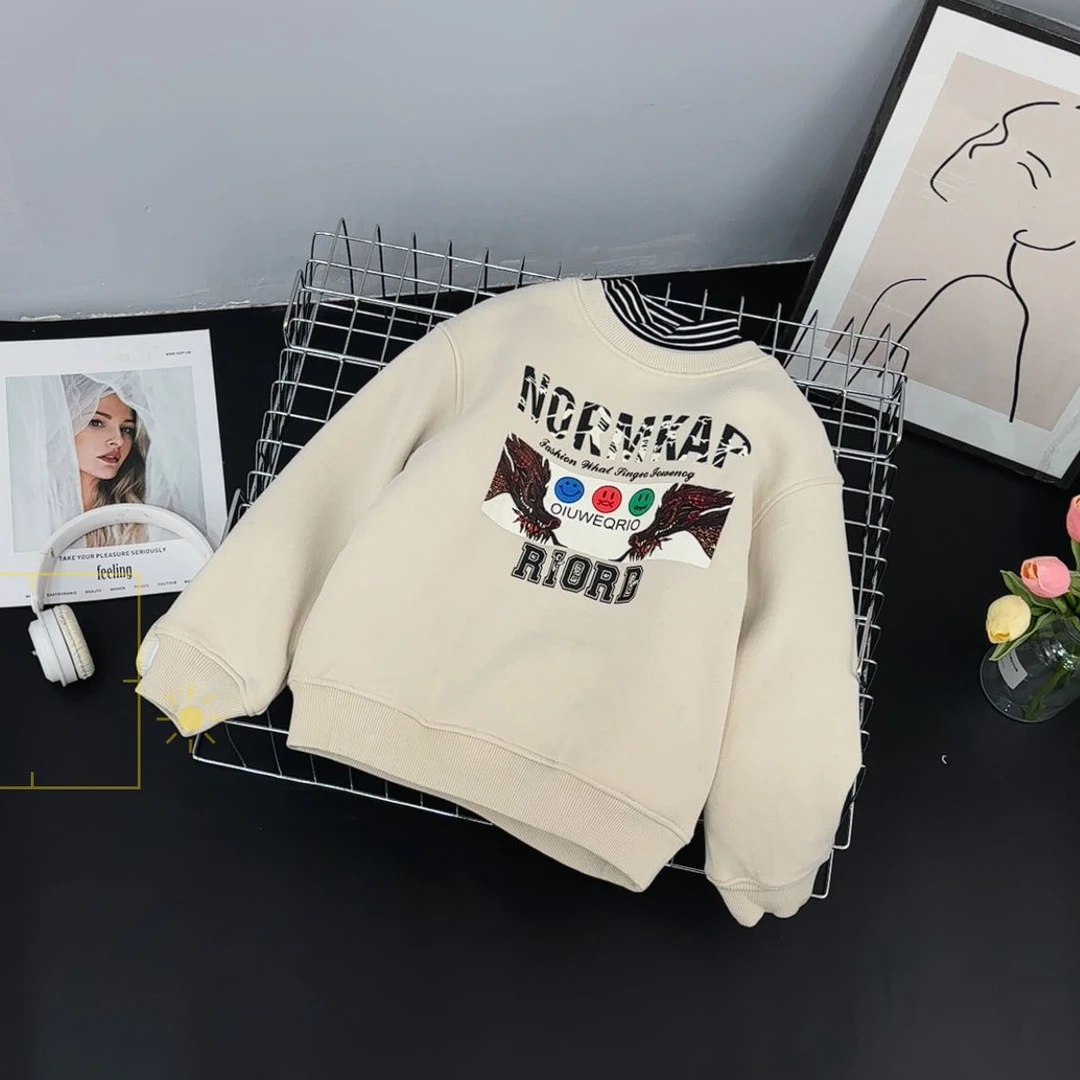 23103高端专享冬季加绒印花卫衣米色