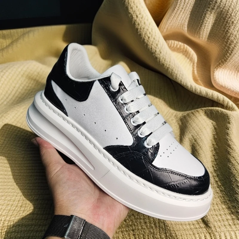 2025新款头层牛皮休闲板鞋厚底轻便防滑小白鞋透气增高男士潮鞋
