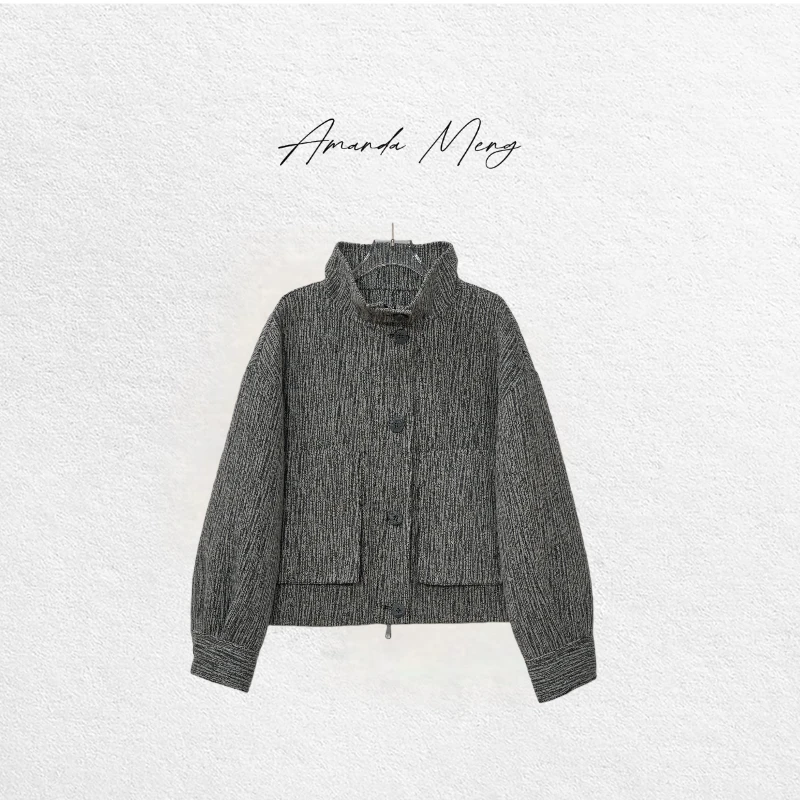 【高智感】淡人高知短款立领毛呢外套新款小个子灰色单排扣气质大衣