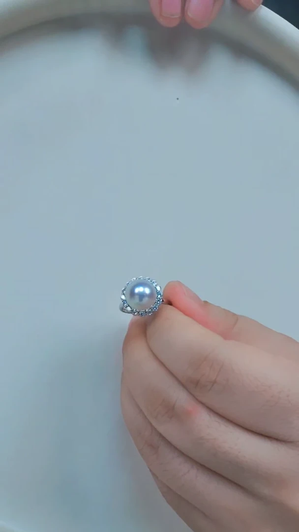 银S925镶嵌戒指淡水珍珠太阳花戒指