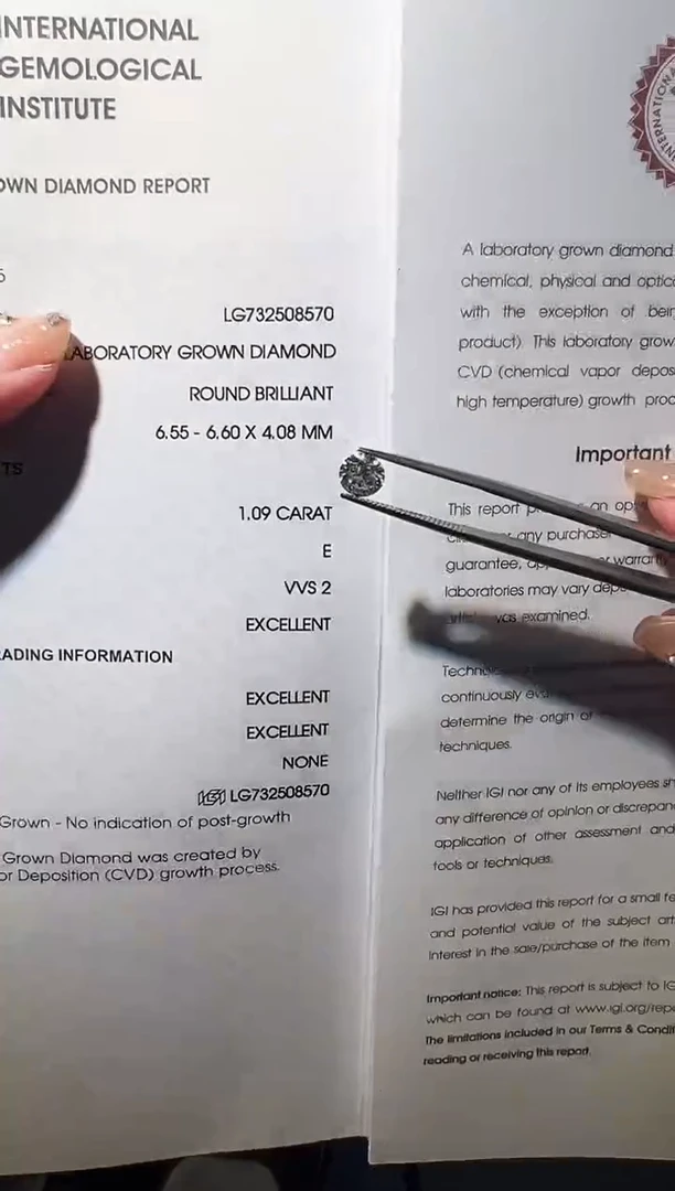 裸石合成钻石LG8570  1.09ct