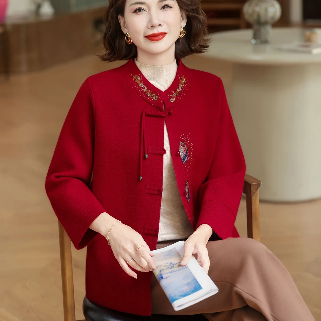 中老年人女装奶奶春外套新款妈妈装洋气毛呢上衣60岁70老太太衣服