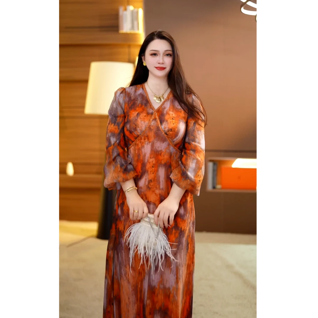 【楚晓】暮光之橙 春夏高级显瘦收腰设计师小众连衣裙-YL20152