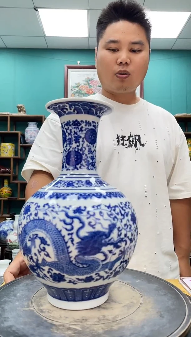 摆件青花双龙赏瓶陶瓷摆件