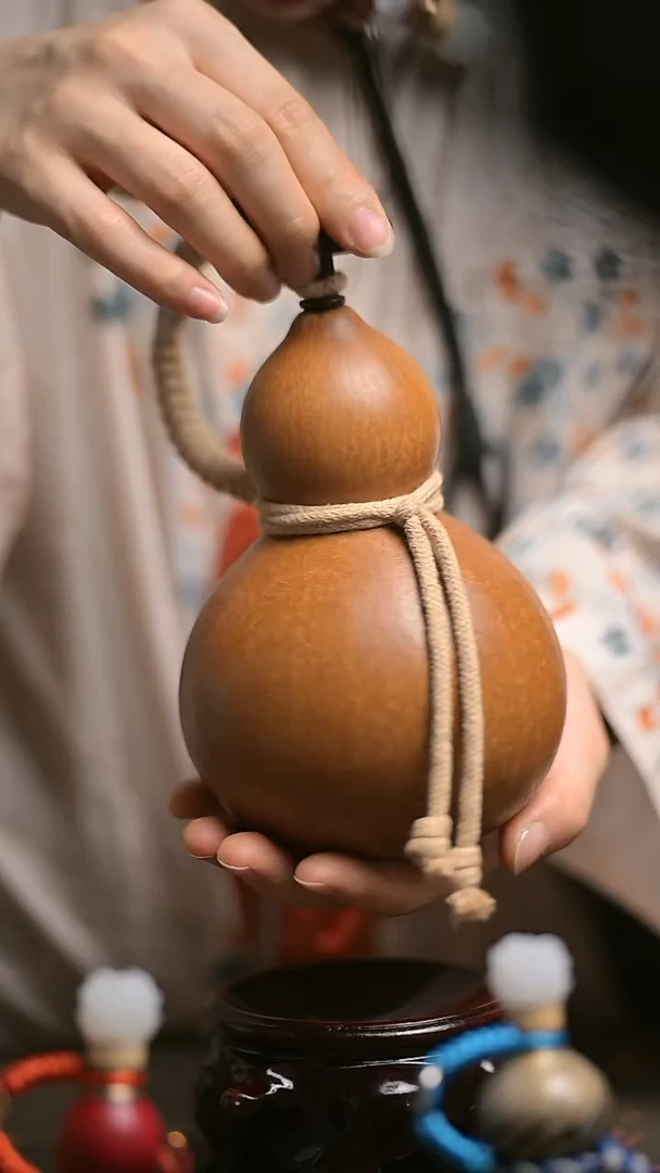 553 550ml 非遗手作 大漆葫芦 水壶酒壶 送漏斗底座网兜背带