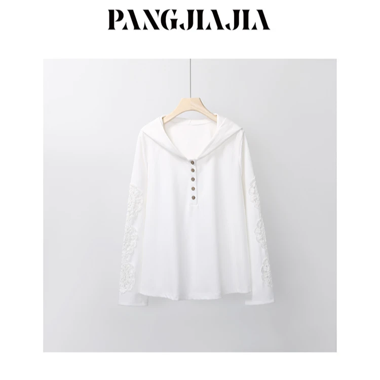 【胖佳佳】现货~刺绣帽衫 秋冬新款时尚百搭休闲长袖衬衫H625Z17117