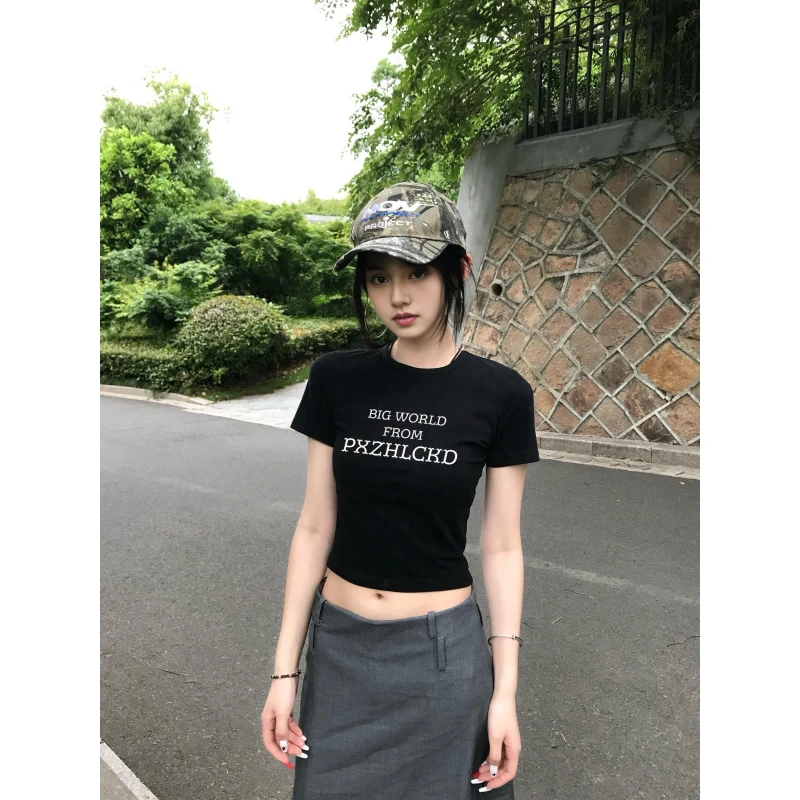 个性高街辣妹风简约字母印花短袖t恤女夏季修身显瘦百搭甜酷上衣