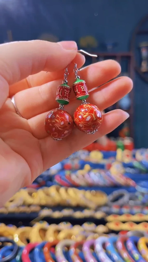 【闪购商品】非遗绝技 犀皮漆耳环 红