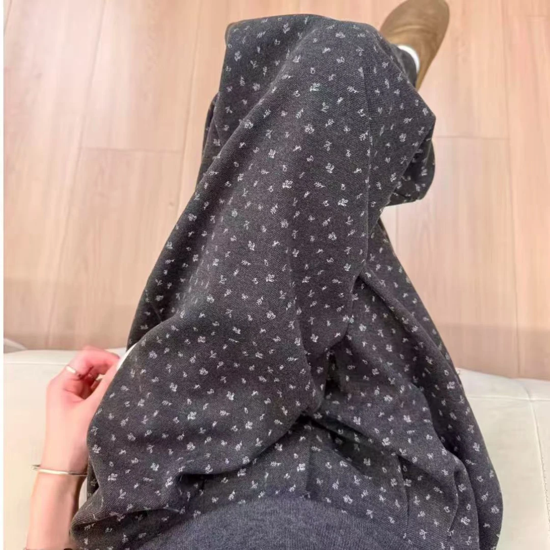 2025秋冬新款加厚碎花阔腿裤慵懒百搭休闲呢子裤