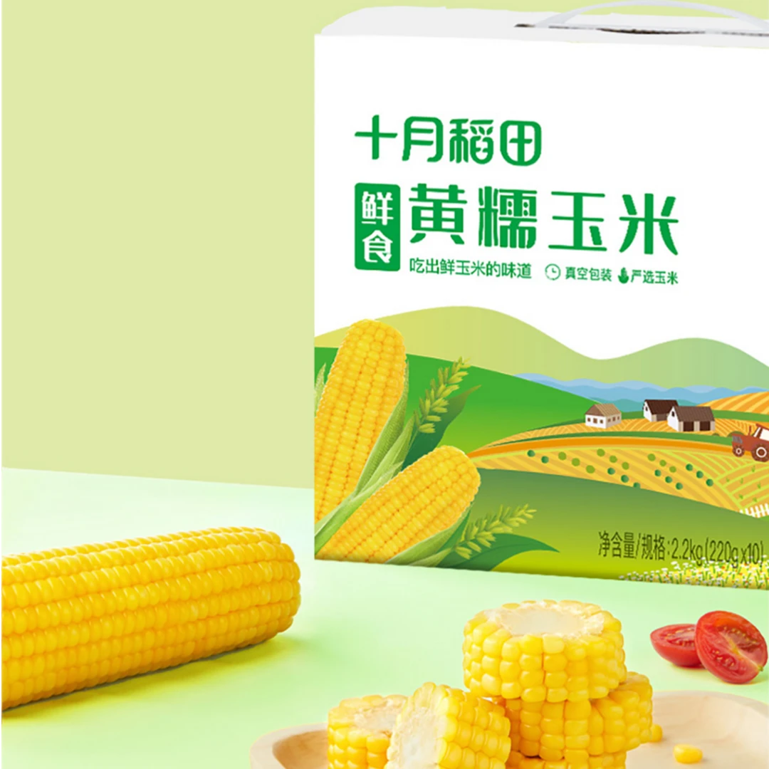 【十月稻田】鲜食黄糯玉米棒软糯香甜东北黏苞米真空包装220g*10根