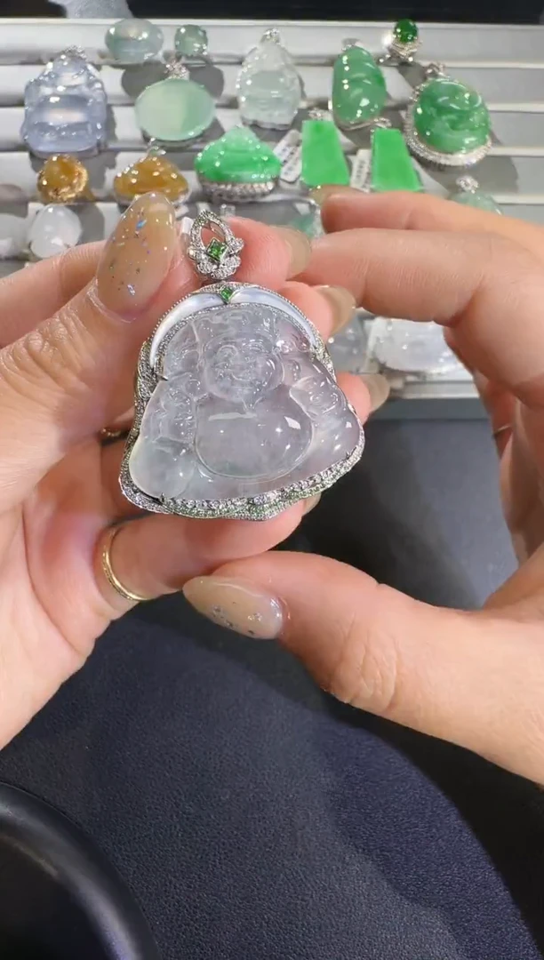 翡翠18K金镶嵌吊坠(不含链)【源头工厂】钻石镶嵌