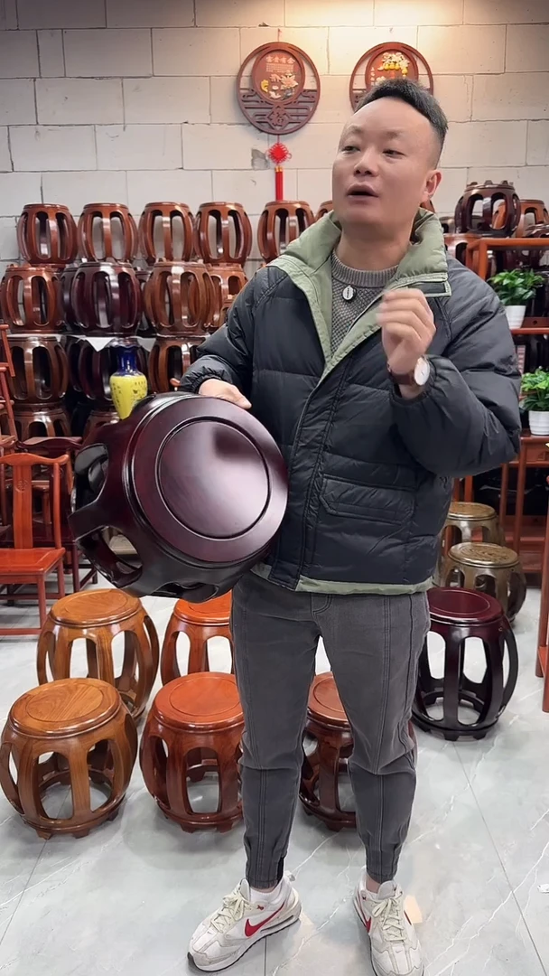 花梨木类坐具酸枝色小号鼓凳一对（两条）