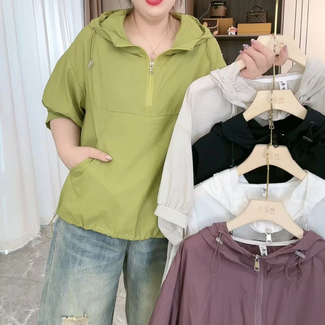 8913速干连帽大口袋五分袖上衣