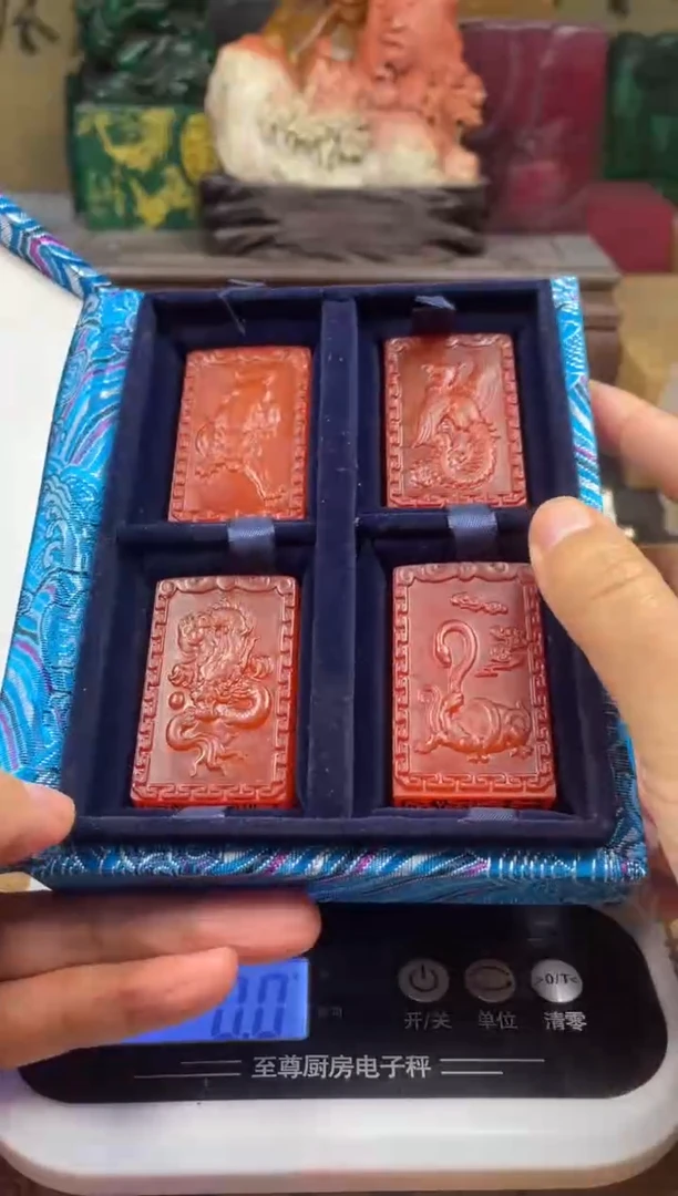 寿山石印石四大神兽套章 淡泊明志 宁静致远 上善若水 厚德载物