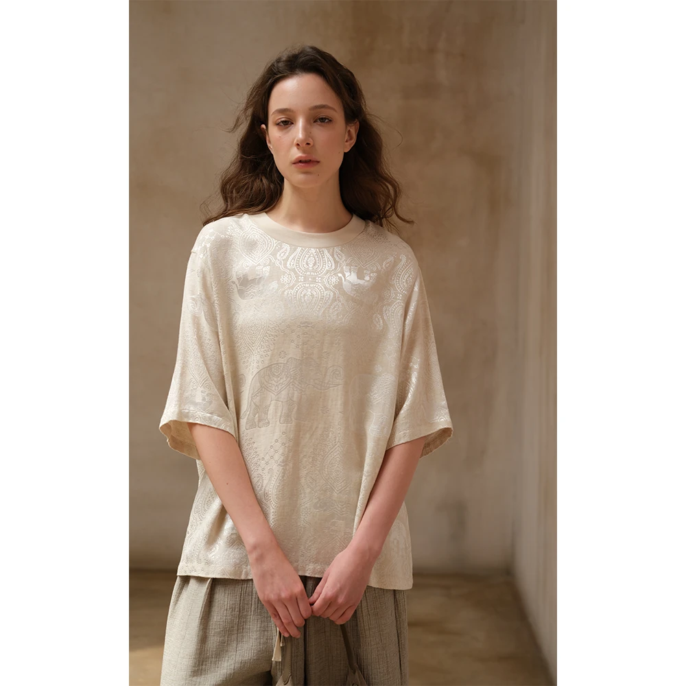 LA CALLA大象短袖设计师高奢休闲立体提花短袖L1382