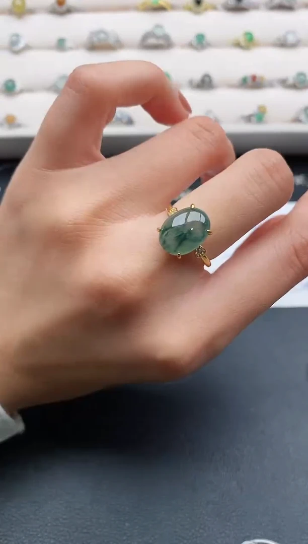 银S925镶嵌戒指翡翠6666666+7