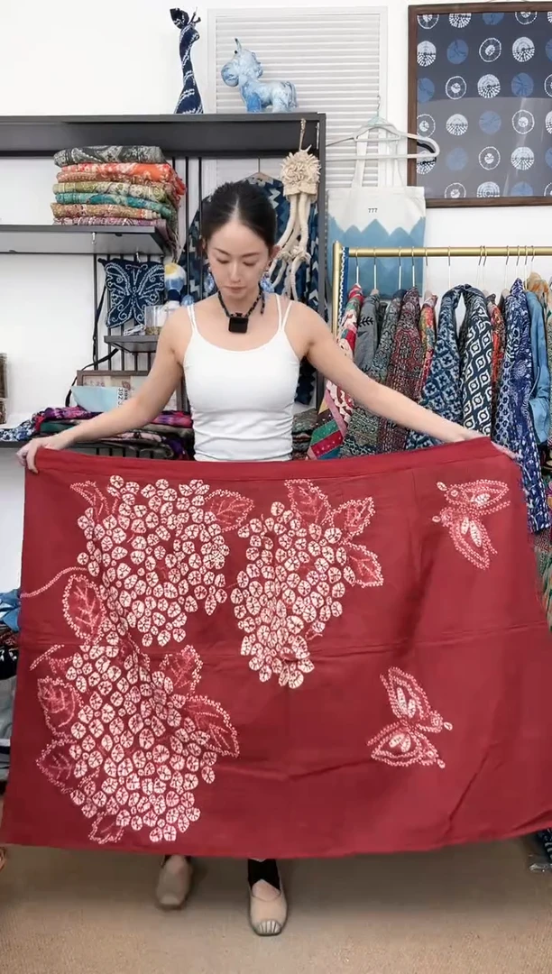 【闪购商品】红色古法冷染白族扎染手工裹裙93cm