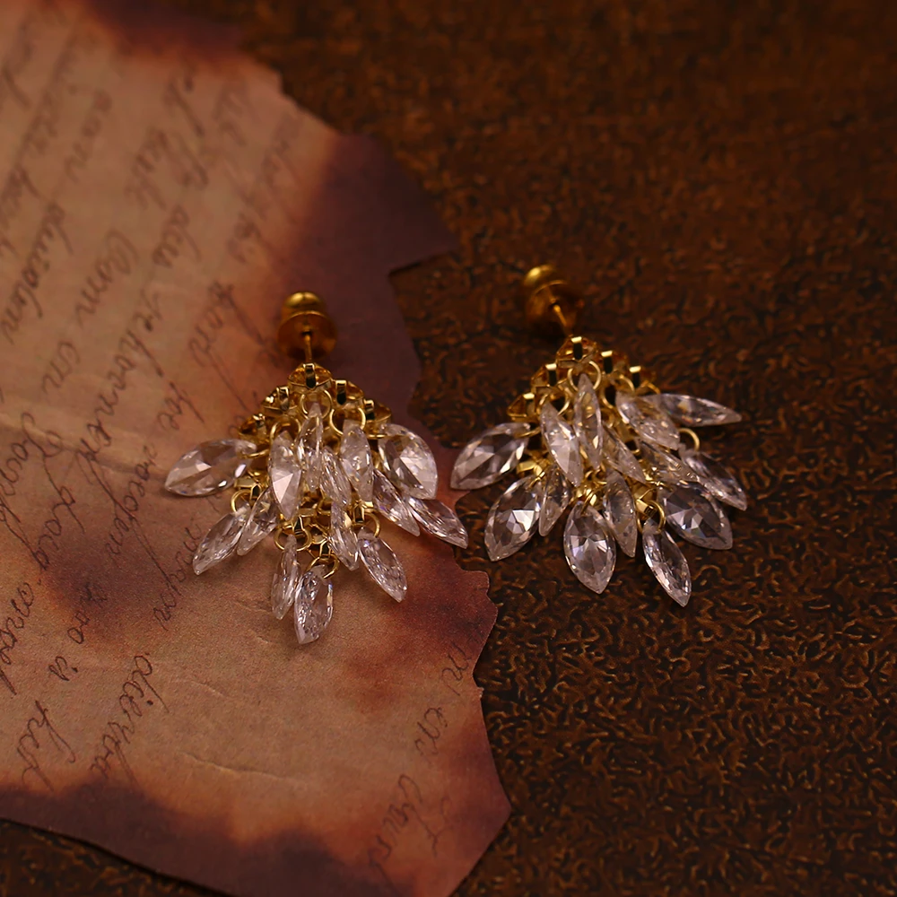 铜合金合成锆石耳饰 【山河映画】流苏精致设计耳环-8212