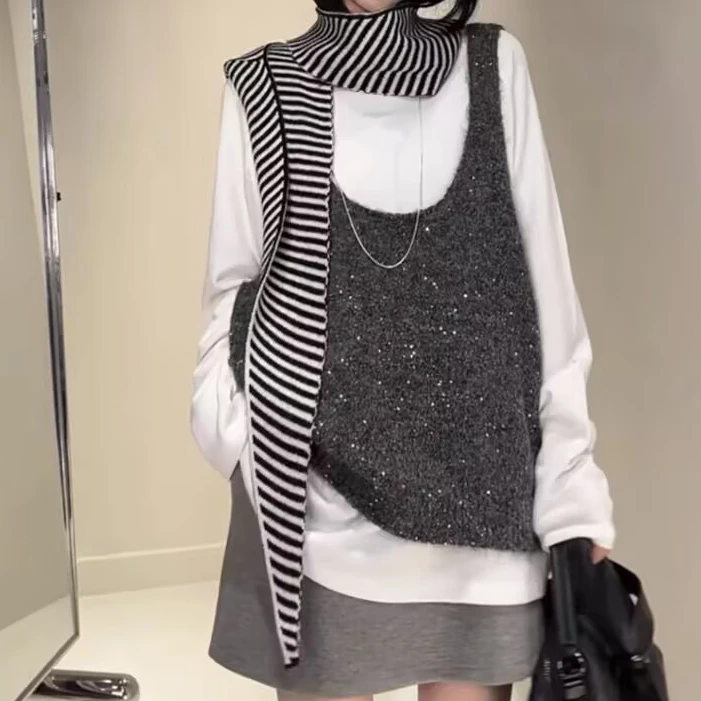 【北极光】叠穿神器璀璨亮片百搭宽松针织背心外穿毛线无袖吊带