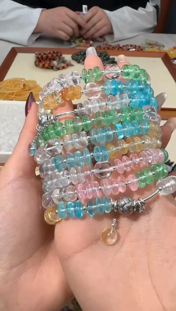 【闪购商品】托帕石手链银S925镶嵌C038彩托帕盘珠弯管设计款