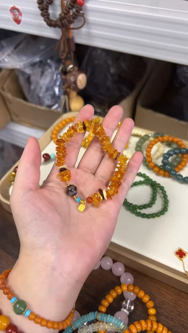 未镶嵌蜜蜡手链随行切片蜜蜡虎牙珠手链[1281]