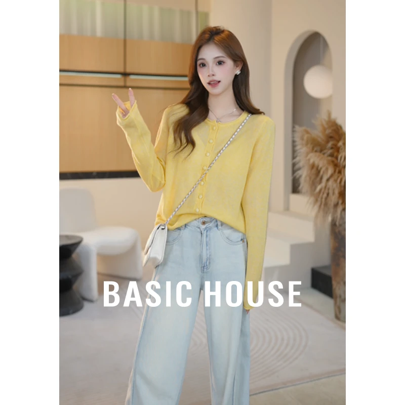 Basic House/百家好秋季新款长袖防晒圆领时尚针织衫B1195B5Y432