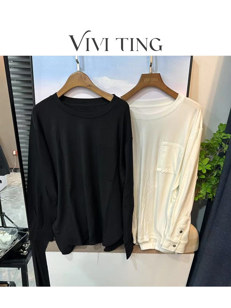 【VIVI·TING】婷姐推荐休闲百搭款纯色前口袋袖扣长袖上衣s194