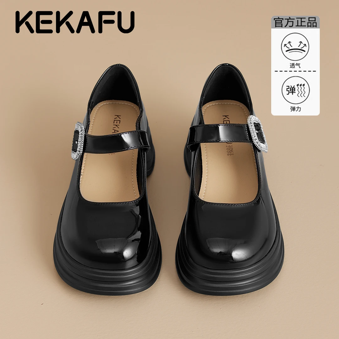 珂卡芙厚底玛丽珍鞋女鞋秋款2025新款小个子增高猪腰子鞋浅口单鞋