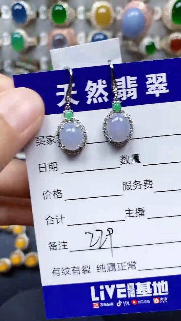 翡翠银S925镶嵌耳饰229