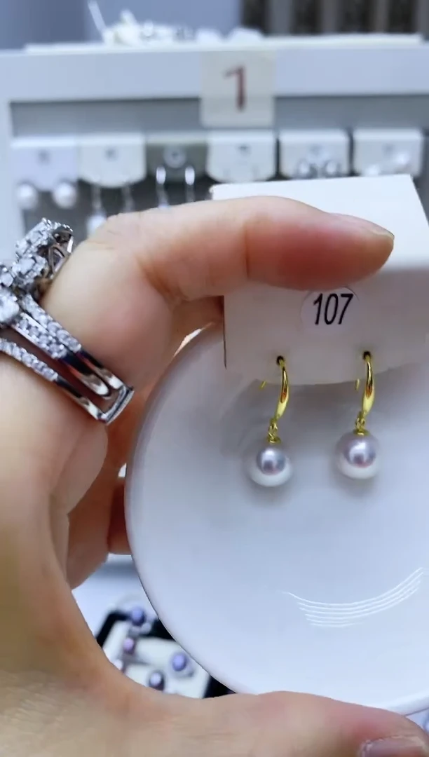 银S925镶嵌淡水珍珠耳饰107