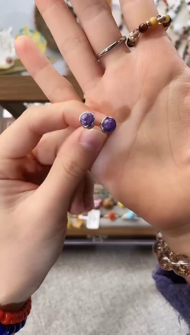 银S925镶嵌耳钉水晶壹*?龙晶耳钉 圆