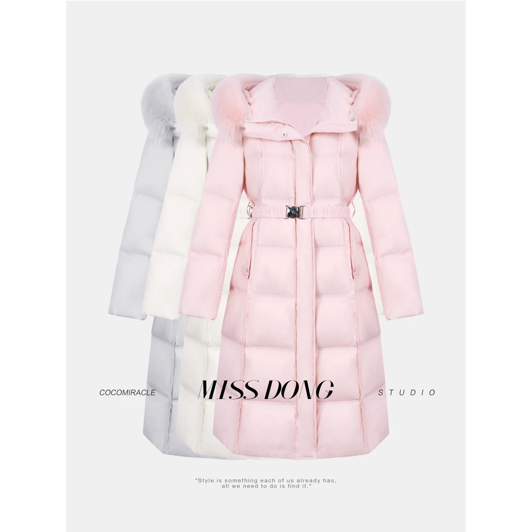 COCOMIRACLE【北欧暖冬】长款狐狸毛领收腰羽绒服W58YR092