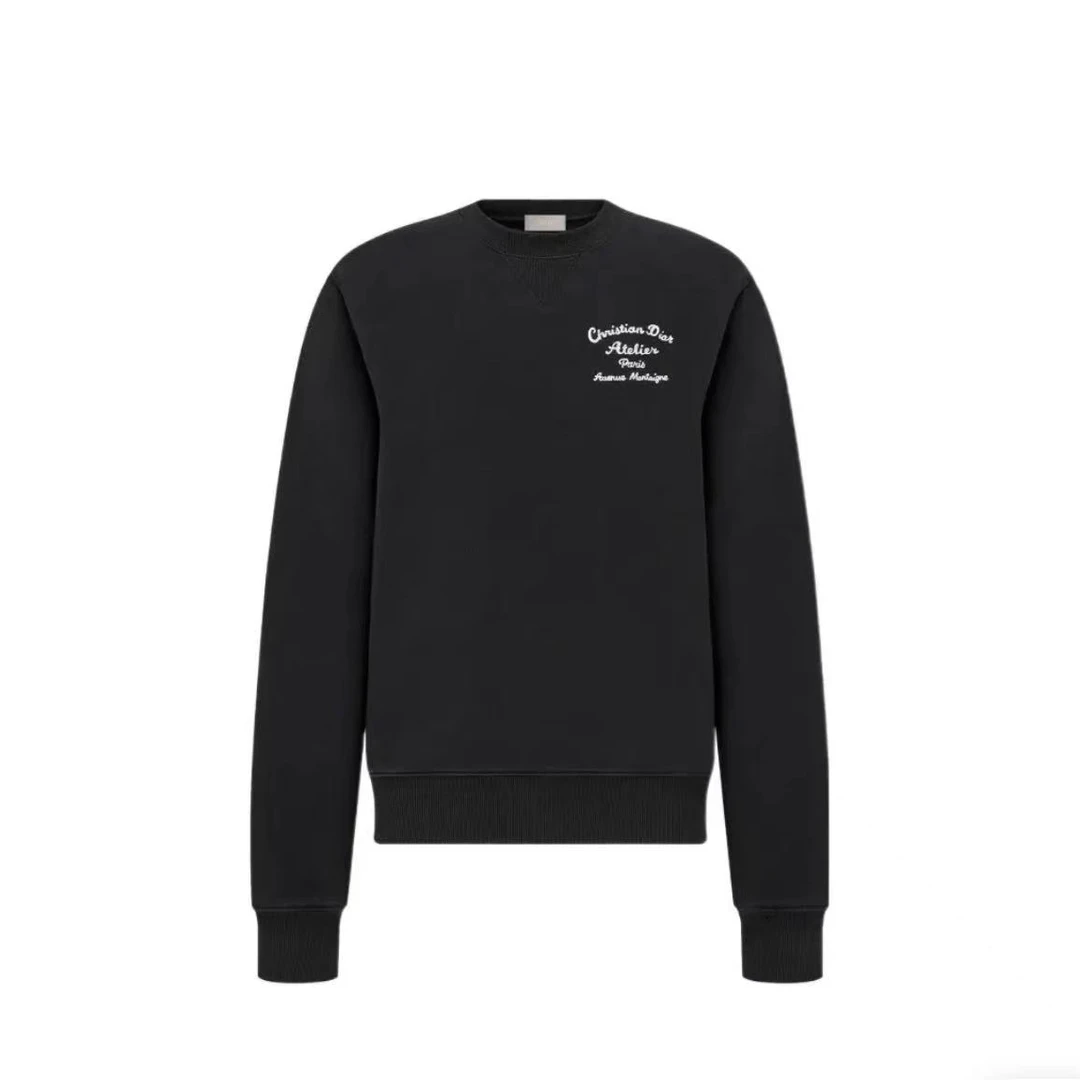 全新未使用 DIOR/迪奥 汤/TP017712/纯色logo字母刺绣卫衣 黑色