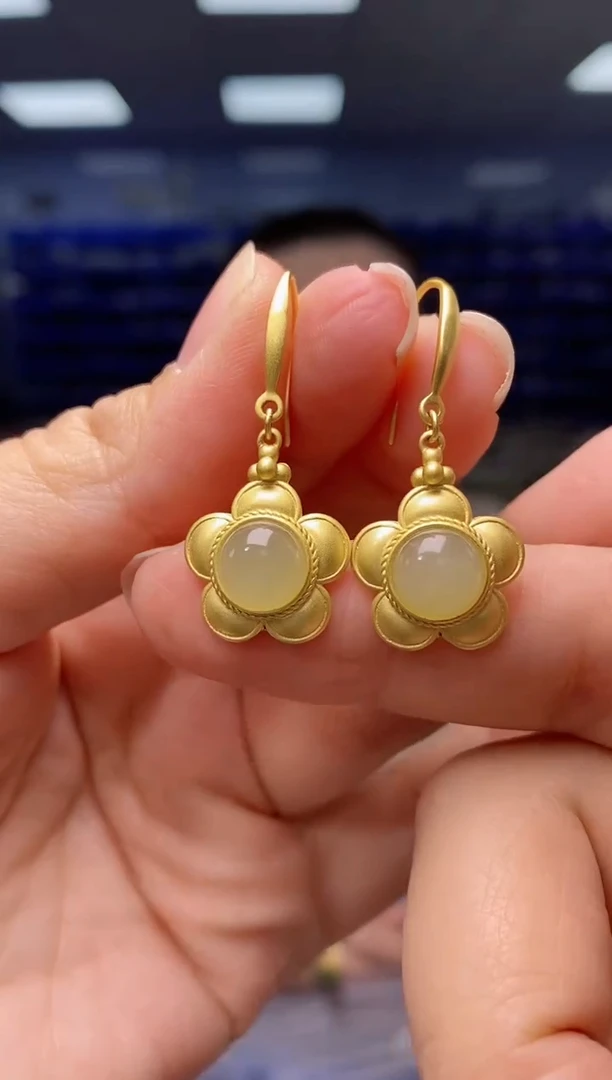 【闪购商品】和田玉耳饰银S925镶嵌  EZ2137