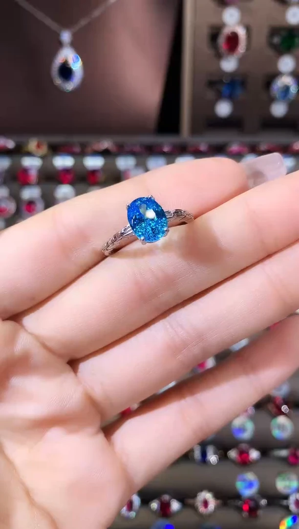 银S925镶嵌戒圈海蓝宝石79银