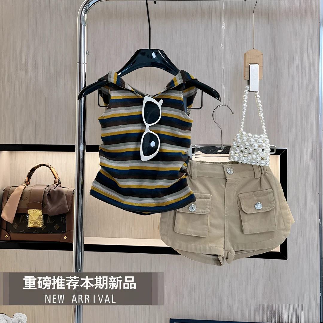 儿童夏季套装2025新款洋气夏装小女孩时尚夏款学院风女童两件套