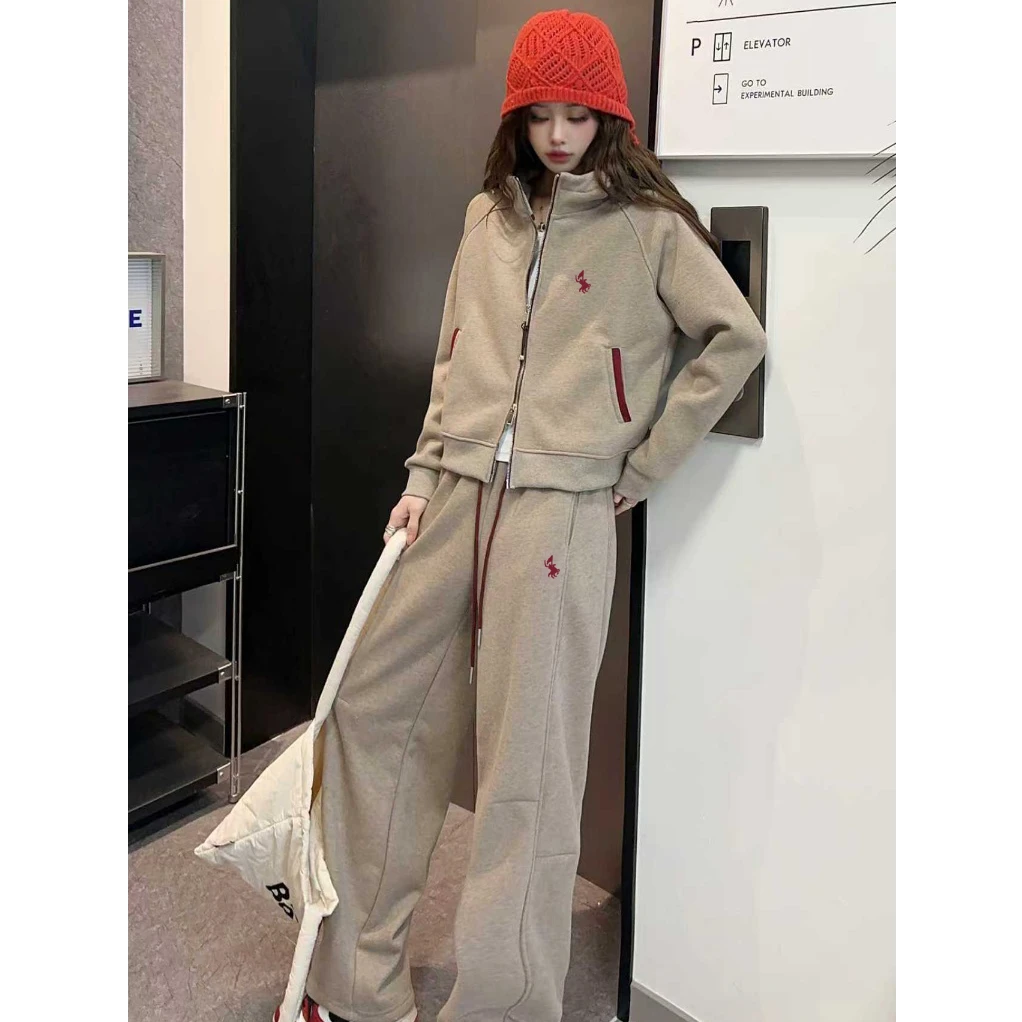 【琴琴专属】冬季新款加绒运动风休闲时尚套装时冬阔腿裤套装-B6088